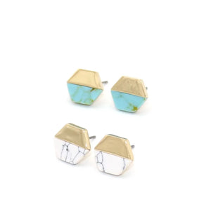 141. Simple geometric stud earrings in white