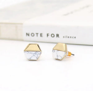 141. Simple geometric stud earrings in white