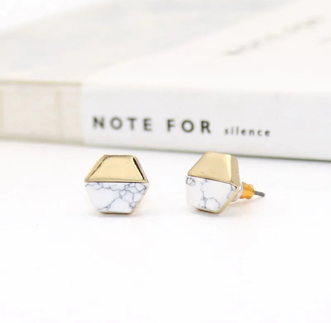 141. Simple geometric stud earrings in white