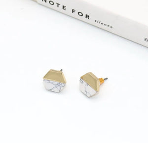 141. Simple geometric stud earrings in white