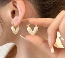 Load image into Gallery viewer, 105. Lovely cream enamel heart earrings