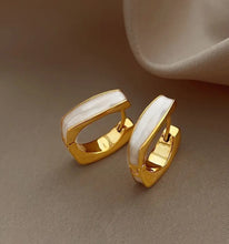 Load image into Gallery viewer, 158. U shaped enamel inlay hoop earrings