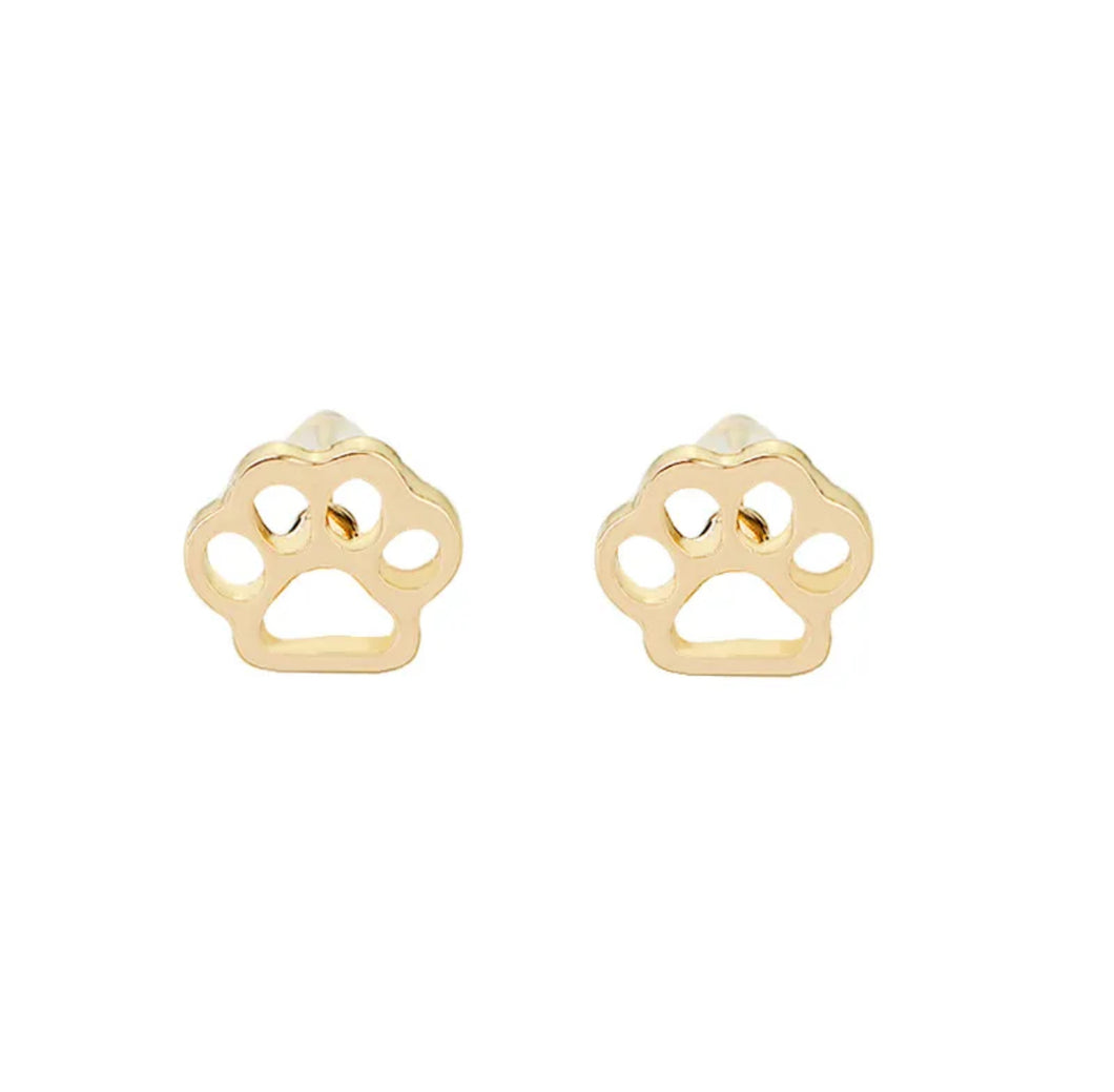 142. Paw print silhouette stud earrings in gold