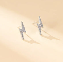 Load image into Gallery viewer, 91. Tiny sparkly lightning bolt earrings in silver