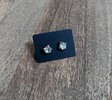 155. Square shaped crystal stud earring on gold post